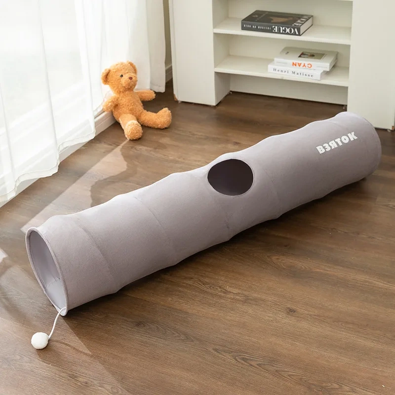 Straight Cat Tunnels for Indoor Cats,Collapsible Cat Tunnel for Small Medium Large Cats with Cat Toy Ball,Cute Bear