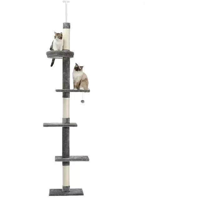 Cat Tree 5-Tier Floor to Ceiling Cat Tower Cactus Tall Climbing Tree with Scratching Post Hammock Dangling Ball for Indoor Cats