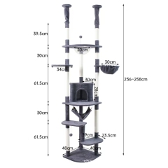 Floor to Ceiling Cat Tree Adjustable Cat Tower Tall Kitty Climbing Play House with Scratching Posts Cozy Condo Perches Hammock