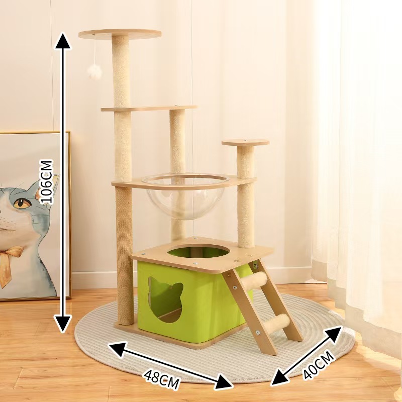 Sustainable Interactive Wooden Cat Furniture Big Sale Cat Tree Tower with Removable Bed Scratcher and Toy Cat House