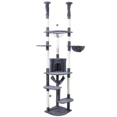 Floor to Ceiling Cat Tree Adjustable Cat Tower Tall Kitty Climbing Play House with Scratching Posts Cozy Condo Perches Hammock