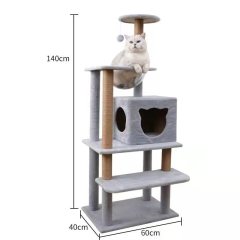 Cat Tree House, One-piece Wooden with Pillow, Soft and Comfortable Cat Climbing Frame, Pet Cat Scratching Post Toy