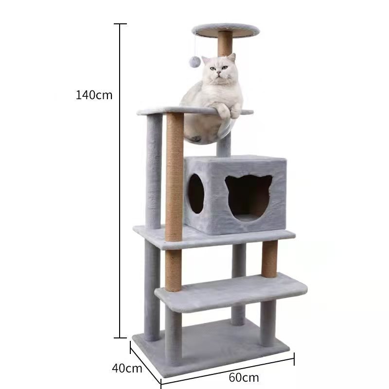 Cat Tree House, One-piece Wooden with Pillow, Soft and Comfortable Cat Climbing Frame, Pet Cat Scratching Post Toy