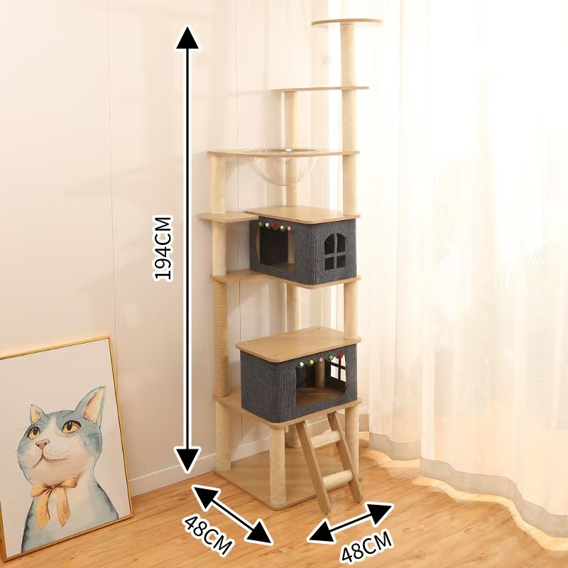 Sustainable Interactive Wooden Cat Furniture Big Sale Cat Tree Tower with Removable Bed Scratcher and Toy Cat House