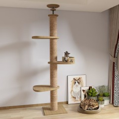 Solid Wood Cat Climbing Frame Adjustable Height Cat Tree Multi Tier Cats Trees Scratching Pet Condo Large Outdoor Climbing Tower