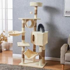 Large Cat Tree Tower with Multiple Hamocks, Scratch Tower, Villa Training Aids, Furniture, Pet Products Supplies