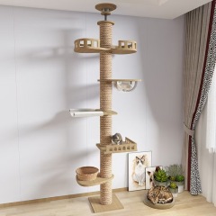 Solid Wood Cat Climbing Frame Adjustable Height Cat Tree Multi Tier Cats Trees Scratching Pet Condo Large Outdoor Climbing Tower