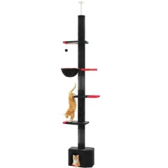Gothic Cat Tree, Floor to Ceiling Cat Tower with Adjustable Height 5 Tiers Black Cat Condo with Cozy Hammock  Scratching Posts