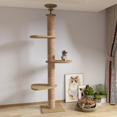 Solid Wood Cat Climbing Frame Adjustable Height Cat Tree Multi Tier Cats Trees Scratching Pet Condo Large Outdoor Climbing Tower