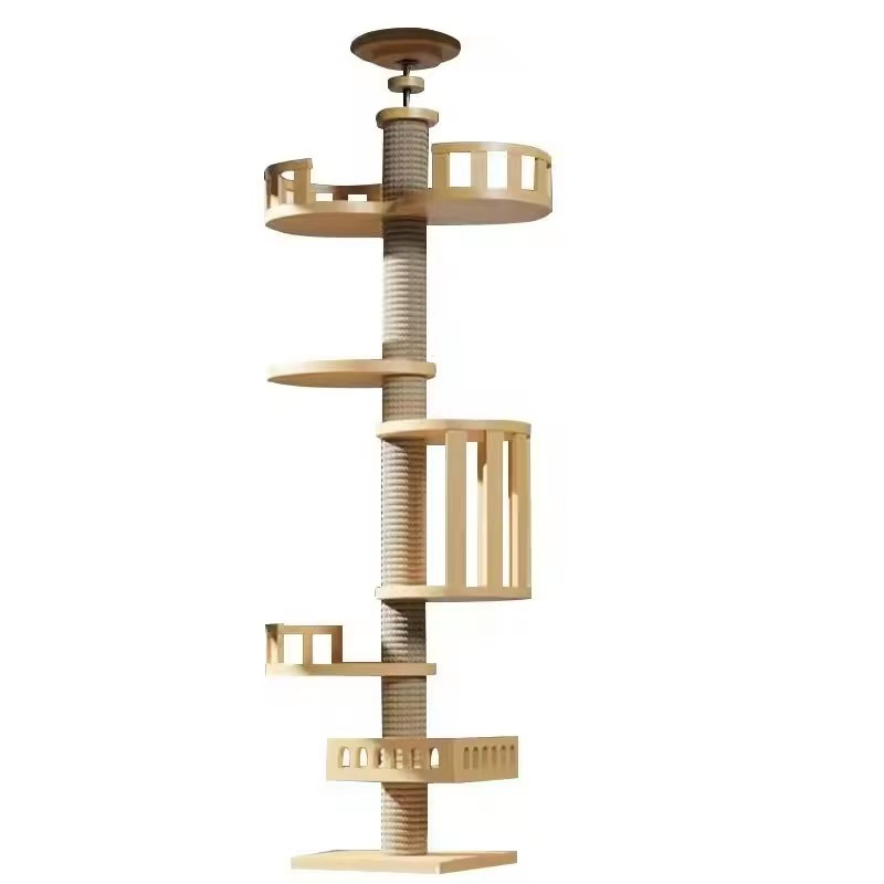 Solid Wood Cat Climbing Frame Adjustable Height Cat Tree Multi Tier Cats Trees Scratching Pet Condo Large Outdoor Climbing Tower