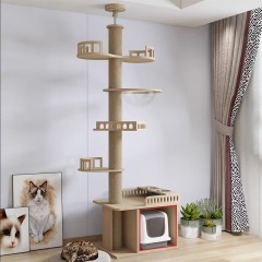 Solid Wood Cat Climbing Frame Adjustable Height Cat Tree Multi Tier Cats Trees Scratching Pet Condo Large Outdoor Climbing Tower