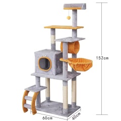 Cat Tree House, One-piece Wooden with Pillow, Soft and Comfortable Cat Climbing Frame, Pet Cat Scratching Post Toy