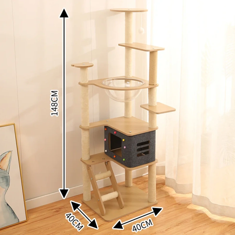 Sustainable Interactive Wooden Cat Furniture Big Sale Cat Tree Tower with Removable Bed Scratcher and Toy Cat House