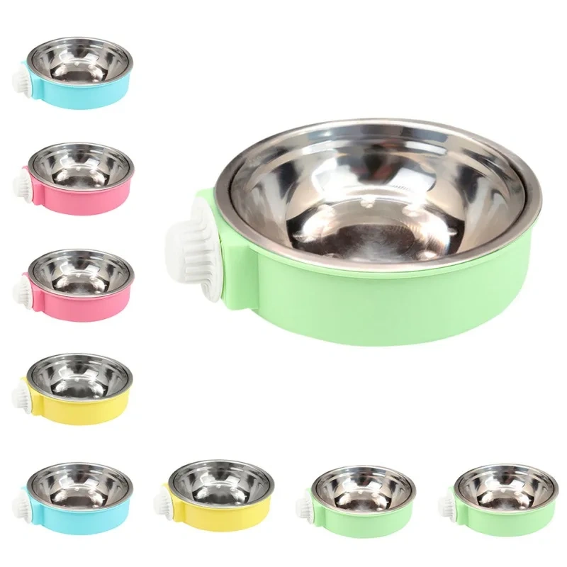 Crate Dog Bowl Removable Stainless Steel Pet Kennel Hanging Food Water Feeder Bowl Cage Cup for Puppy Cat Rabbit Ferret Birds