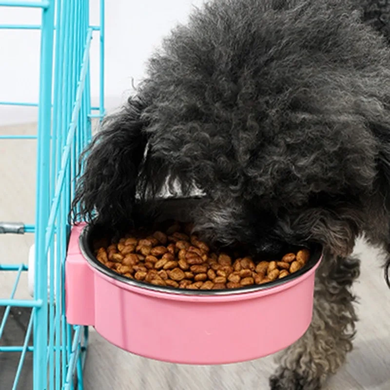 Crate Dog Bowl Removable Stainless Steel Pet Kennel Hanging Food Water Feeder Bowl Cage Cup for Puppy Cat Rabbit Ferret Birds