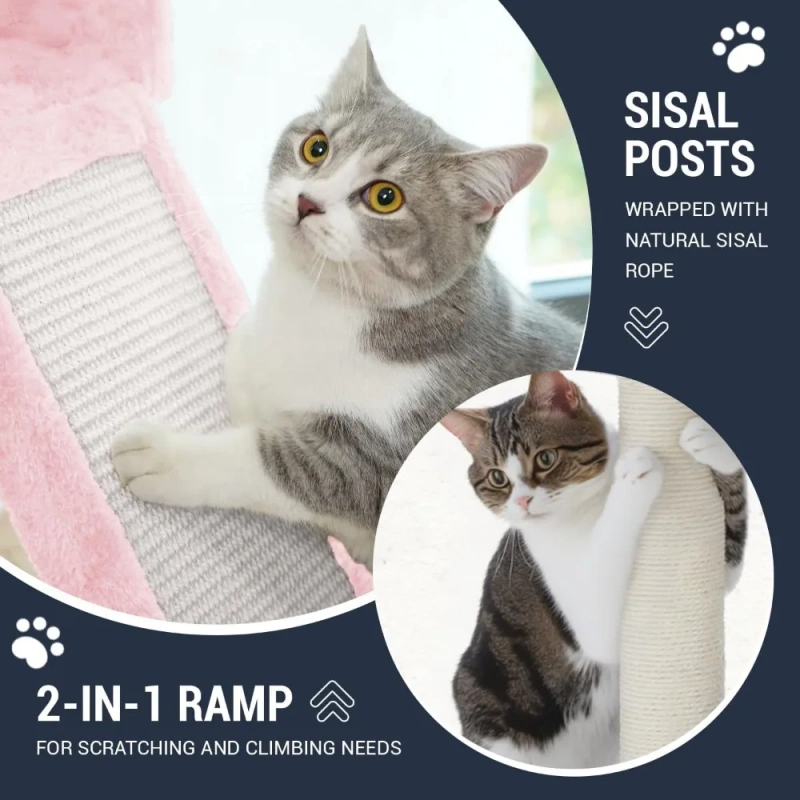 Multi story large indoor cat trees,tall cat crawls and cat apartments,comfortable plush habitats,and sisal hair grabbing pillars