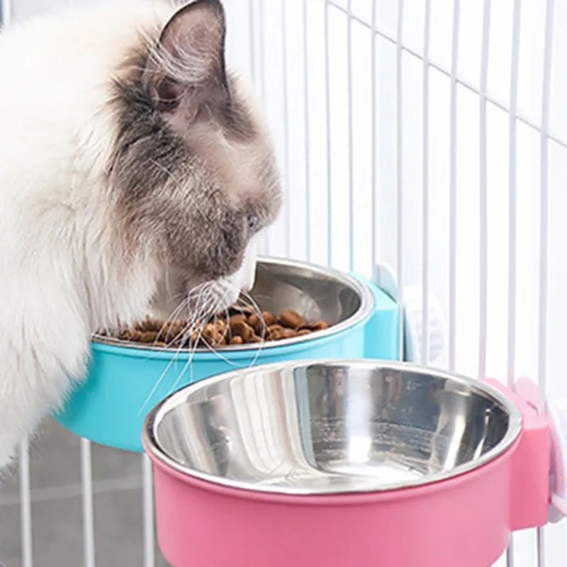 Crate Dog Bowl Removable Stainless Steel Pet Kennel Hanging Food Water Feeder Bowl Cage Cup for Puppy Cat Rabbit Ferret Birds