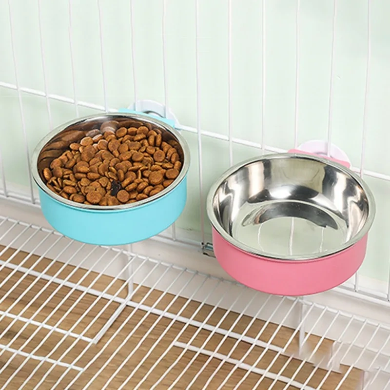 Crate Dog Bowl Removable Stainless Steel Pet Kennel Hanging Food Water Feeder Bowl Cage Cup for Puppy Cat Rabbit Ferret Birds