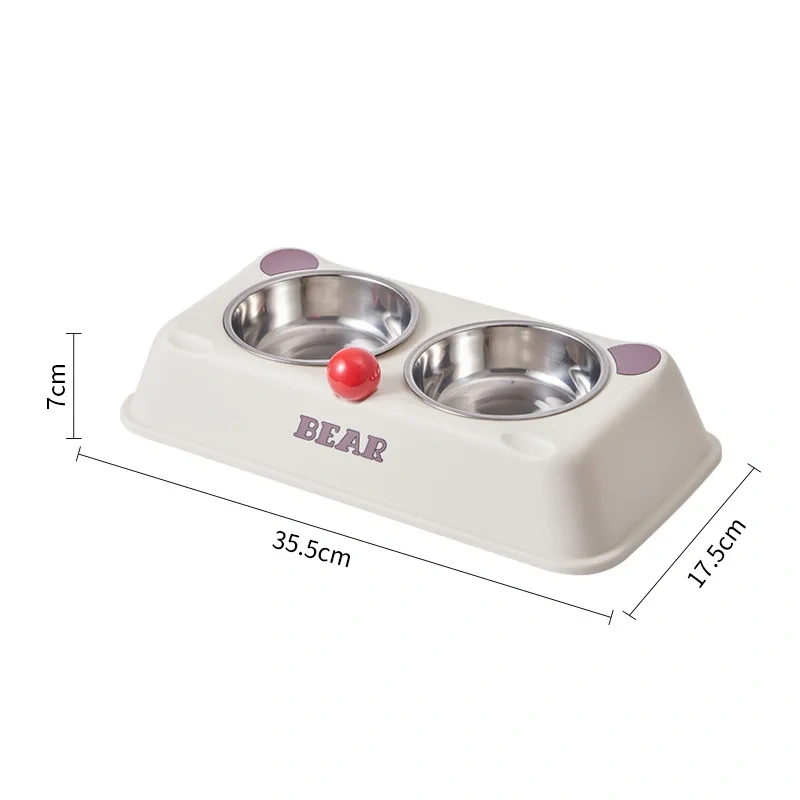 Factory Direct Raised Anti-slip Non-spill Stainless Steel Pet Cat Dog Food and Water Feeding Double Bowls with Resin tray