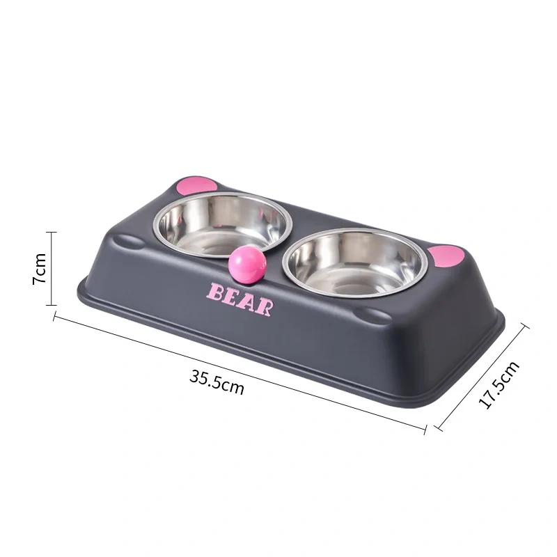 Factory Direct Raised Anti-slip Non-spill Stainless Steel Pet Cat Dog Food and Water Feeding Double Bowls with Resin tray