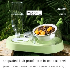 3 in 1 Pet Feeder Multifunctional All-in-one Bowl with 500ML Large Capacity Automatic Drinking Bottle Cat Dog Leak-proof Feeder