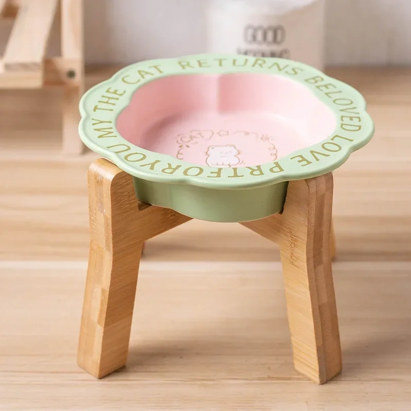 Persian Cat Bowl Anti-Black Chin Cat Canned Food Ceramic Bowl Small Dog Food Bowl With Wooden Shelf Anti-Knockover Water Cup