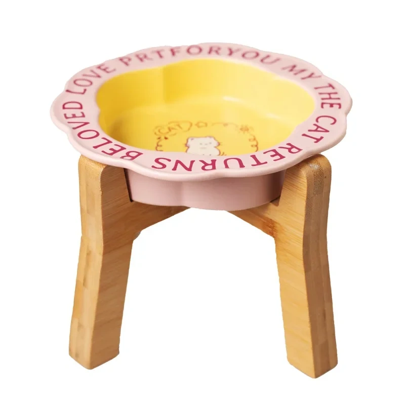 Persian Cat Bowl Anti-Black Chin Cat Canned Food Ceramic Bowl Small Dog Food Bowl With Wooden Shelf Anti-Knockover Water Cup