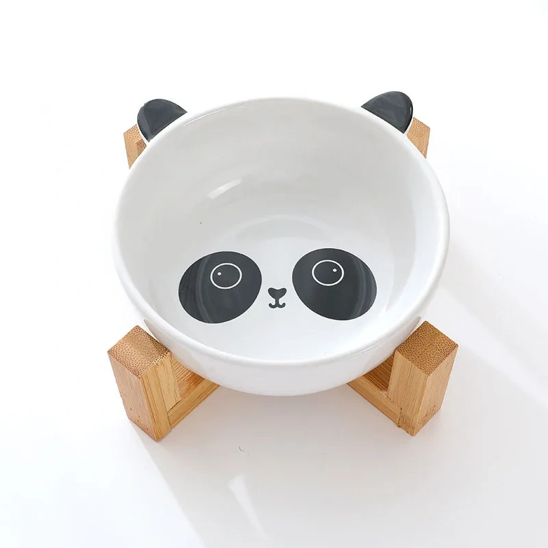 Pets Bowl Dog Cat Food Water Feeder Puppy Ceramic Drinking Dish Bowl With Wooden Rack Pet Cat Tableware