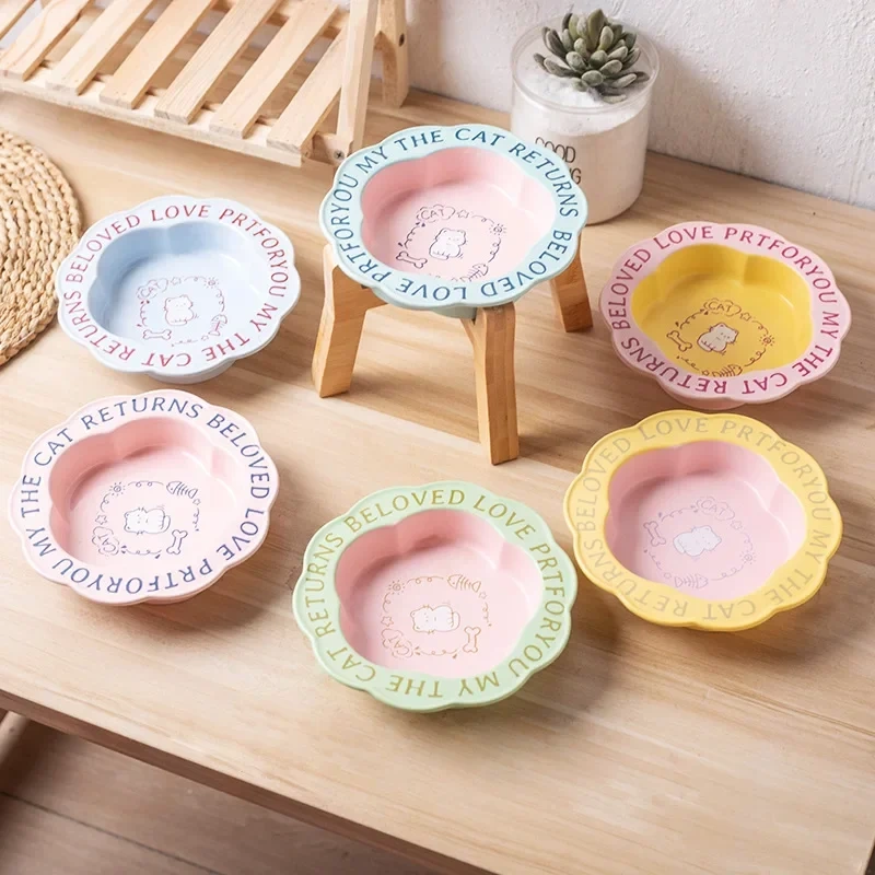 Persian Cat Bowl Anti-Black Chin Cat Canned Food Ceramic Bowl Small Dog Food Bowl With Wooden Shelf Anti-Knockover Water Cup