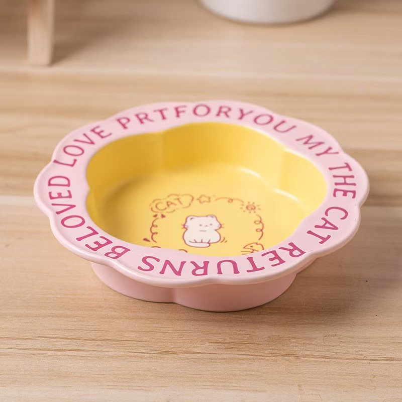 Persian Cat Bowl Anti-Black Chin Cat Canned Food Ceramic Bowl Small Dog Food Bowl With Wooden Shelf Anti-Knockover Water Cup
