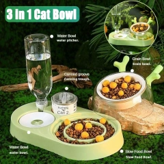 3 in 1 Pet Feeder Multifunctional All-in-one Bowl with 500ML Large Capacity Automatic Drinking Bottle Cat Dog Leak-proof Feeder