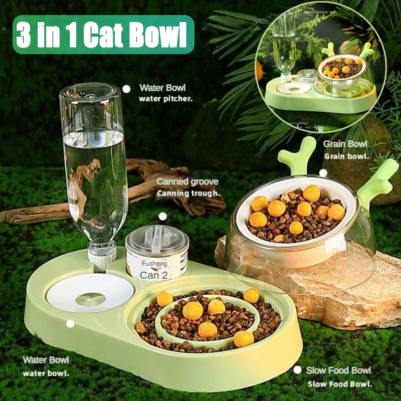 3 in 1 Pet Feeder Multifunctional All-in-one Bowl with 500ML Large Capacity Automatic Drinking Bottle Cat Dog Leak-proof Feeder
