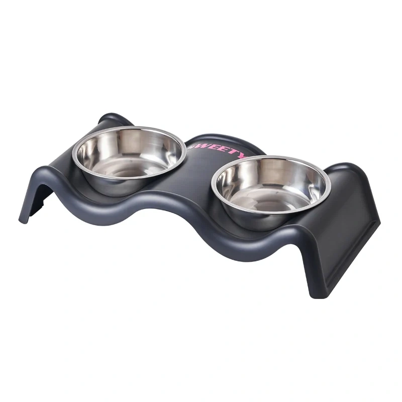 A rattle pet double bowl colorful fashion large capacity stainless steel dog bowl anti-tip feeding water pet double bowl indoor