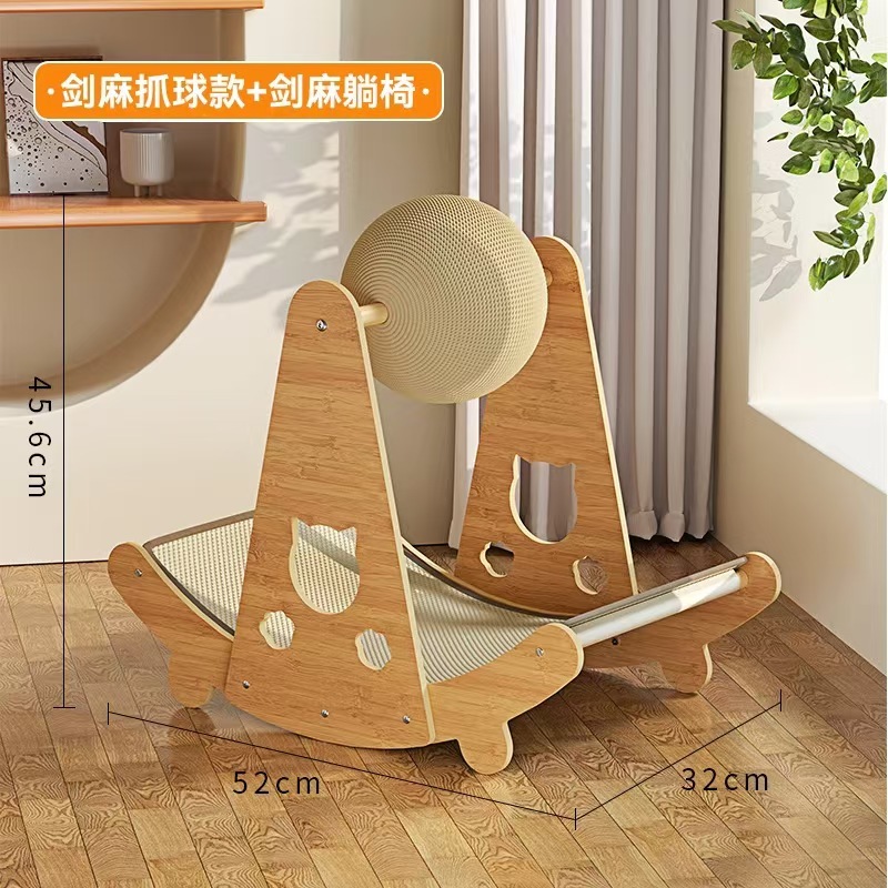 Wooden Cat Scratcher Sisal Cat Scratching Ball 3 In 1 Wear-Resistant Grinding Paw Toy Scratch Board Solid Wood Scraper For Cats