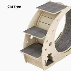 Lightweight OEM MOQ 4 In 1 Space Saving Pet Cat Treehouse Wooden Cat Sports Running Wheel With Food Bowl