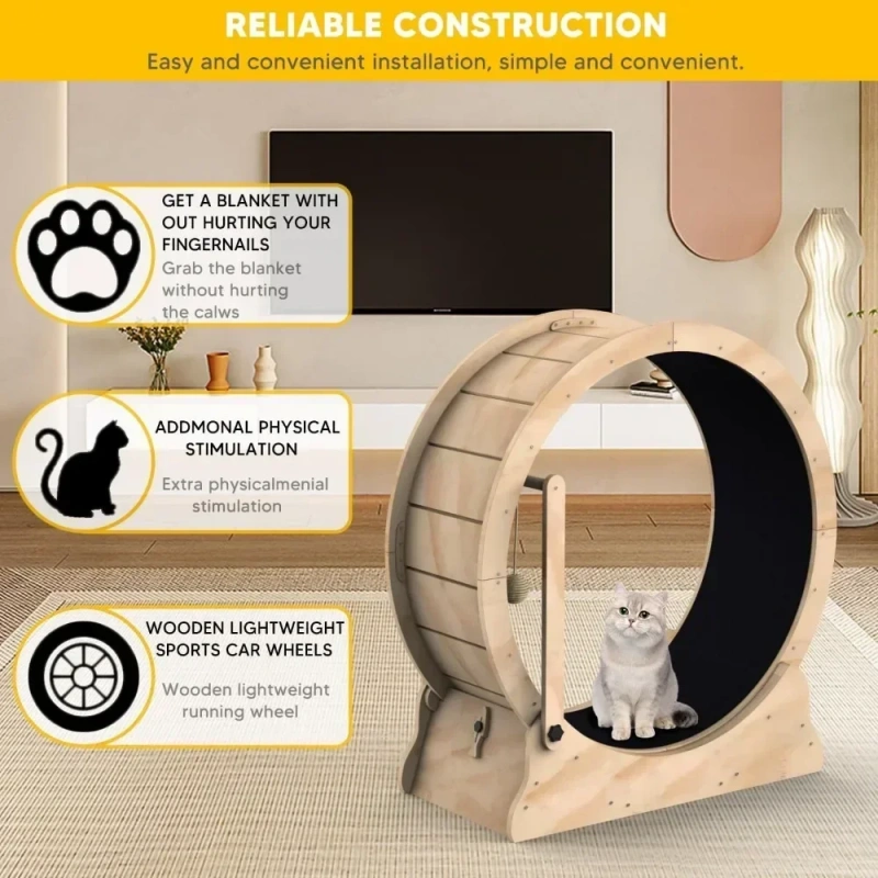 With Carpeted Runway and Cat Teaser Pet Toy Accessories Things Products,Toys for Cats Cat Running Wheel Treadmill