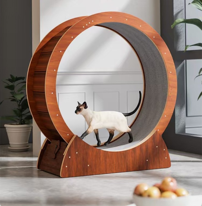 Noiseless Cat Running Wheel Exercise Treadmill Exerciser Wood Play Toy Grab Crawling Shelf Wheel Cat Furniture Wheel for Sports