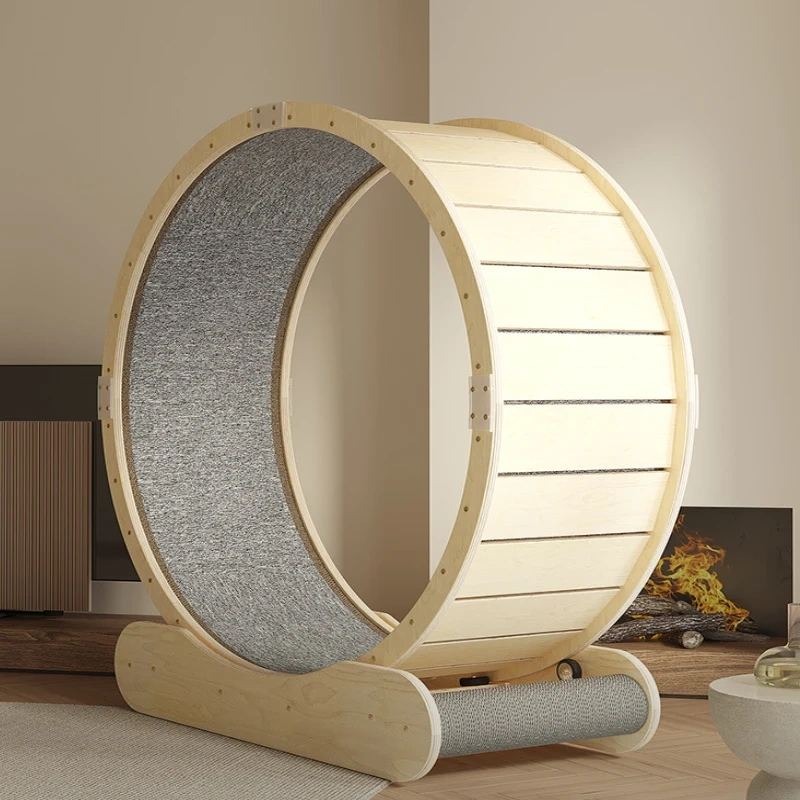 Cat Running Wheel Cat Treadmill Low Noise Exercise Fitness Roller Wooden Pet Exercise Running Wheel Interactive Cat Toy