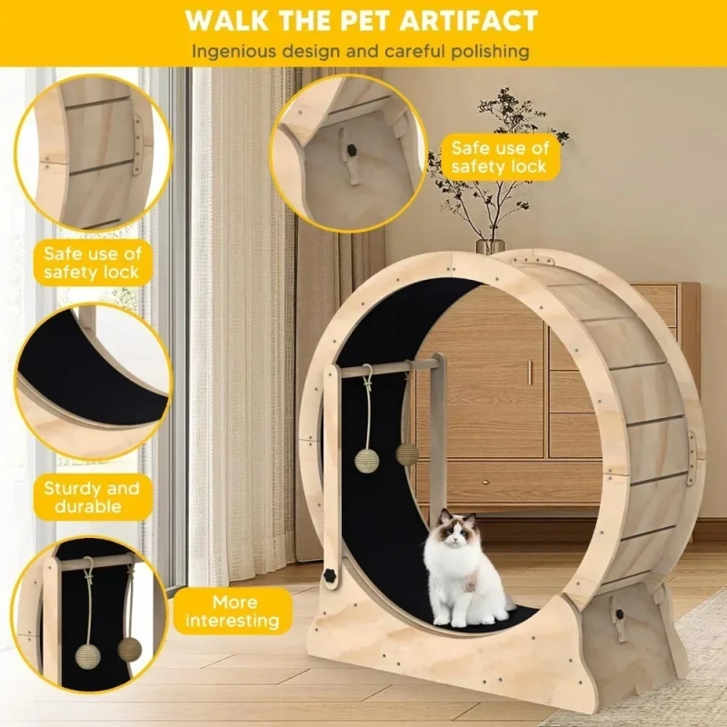 With Carpeted Runway and Cat Teaser Pet Toy Accessories Things Products,Toys for Cats Cat Running Wheel Treadmill