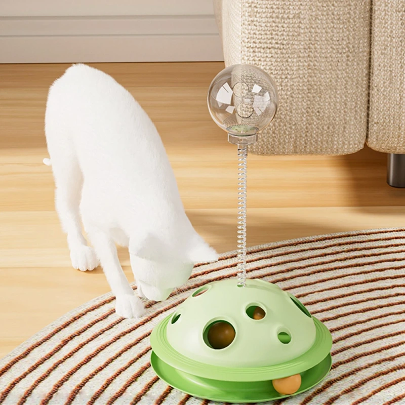 Rotating Leakage Food Feeder Toy Plastic Cat Turntable Spring Funny Cat Stick Indoor Kitten Interactive Amusement Track Ball