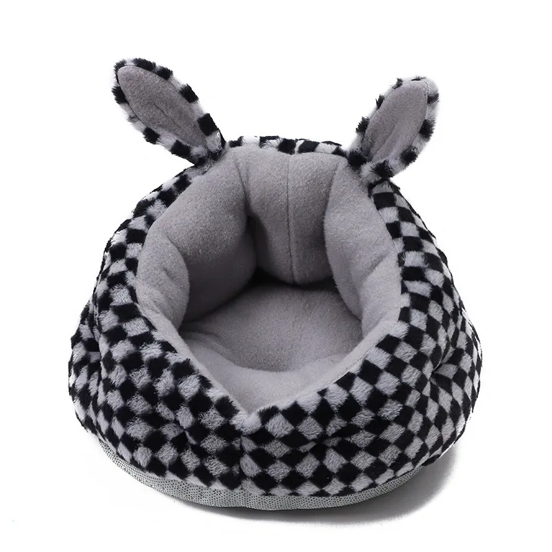 Winter Warm Small Dog Sleeping Bed Cute Rabbit Ear Cat Nest Furry Puppy Kennel Cozy and Soft Semi Closed Indoor Kitten House
