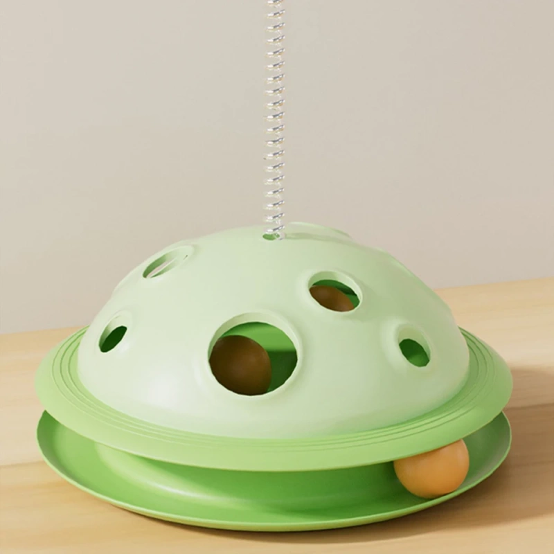 Rotating Leakage Food Feeder Toy Plastic Cat Turntable Spring Funny Cat Stick Indoor Kitten Interactive Amusement Track Ball