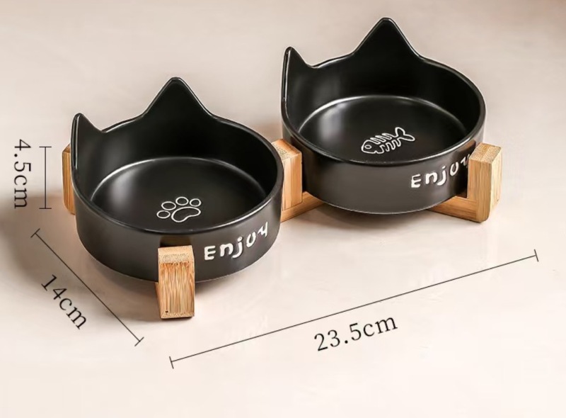 Wholesale new ceramic cat ear pet feeding bowl anti-tip