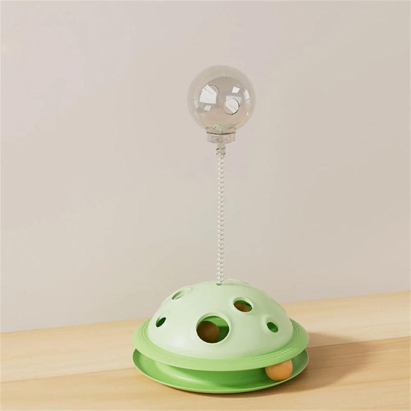 Rotating Leakage Food Feeder Toy Plastic Cat Turntable Spring Funny Cat Stick Indoor Kitten Interactive Amusement Track Ball