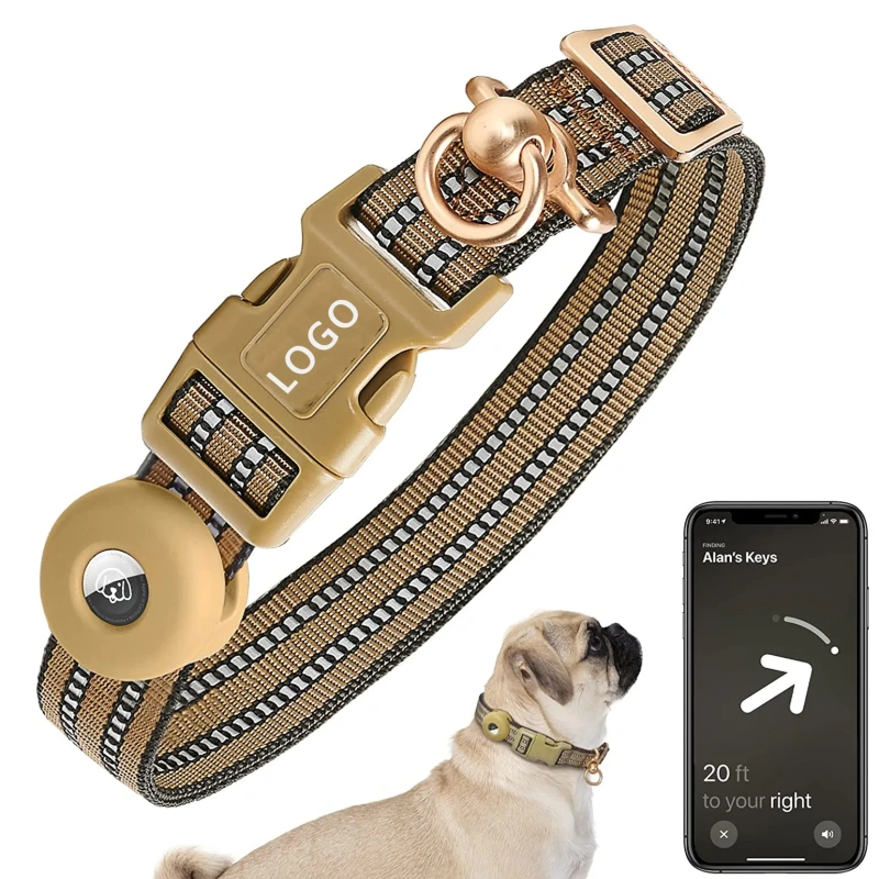 New Airtag Dog Collar Silicone Cover Anti Lost Pet Collar Nylon Reflective 360 ° Anti Entanglement for Medium Large Dogs