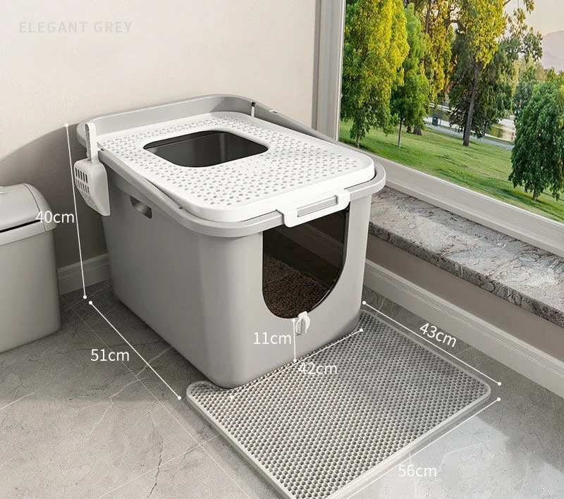Large Top Entry Cat Litter Box with Cat Litter Scoop Oval