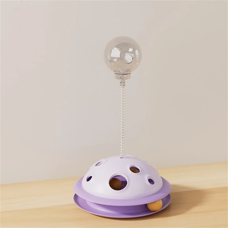 Rotating Leakage Food Feeder Toy Plastic Cat Turntable Spring Funny Cat Stick Indoor Kitten Interactive Amusement Track Ball