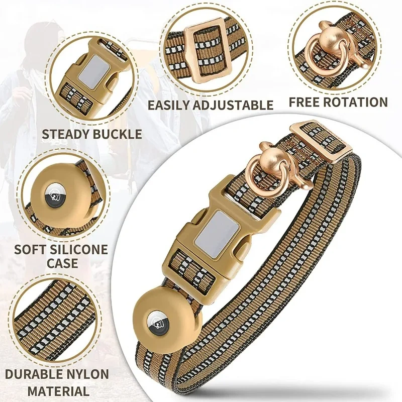 New Airtag Dog Collar Silicone Cover Anti Lost Pet Collar Nylon Reflective 360 ° Anti Entanglement for Medium Large Dogs
