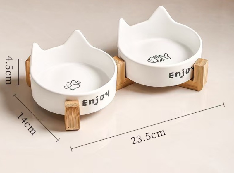 Wholesale new ceramic cat ear pet feeding bowl anti-tip