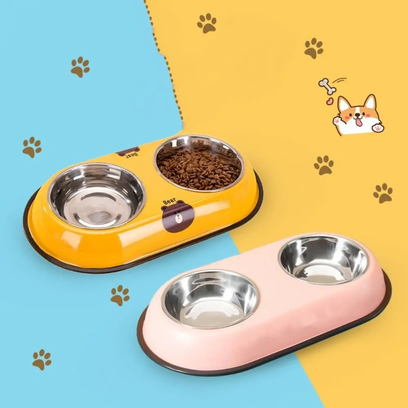 Stainless Steel Pet Feeding Double Bowls Anti Ants Portable Dog Feeder Dispenser Anti Knock Detachable Pet Food Water Feeder
